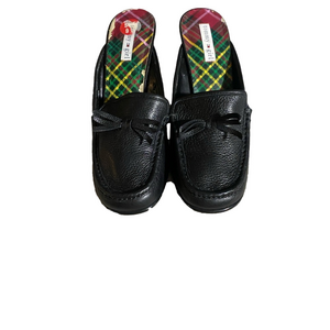 Tommy Girl Black Mules – Plaid Insole, Bow Detail – Sz 9.5
